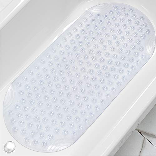 DEXI Bathtub Mat Non Slip Shower Floor Mats for Bathroom Bath Tub Washable  Suction Cup 16x35,Clear Gray