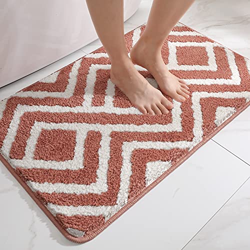 DEXI Bath Mat Bathroom Rug Absorbent Non-Slip Washable Shower Floor Mats  Small Carpet 16x24,Brown Beige and White