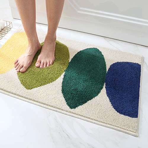 DEXI Bath Mat Bathroom Rug Absorbent Non-Slip Washable Shower Floor Mats  Small Carpet 24x43,Turquoise Teal and White
