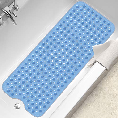 DEXI Bath Tub Shower Mat Non-Slip 16 x 39 Extra Long Bathtub Mats, Suction  Cups, Drain Holes, Machine Washable Bathroom Mat, Clear Grey