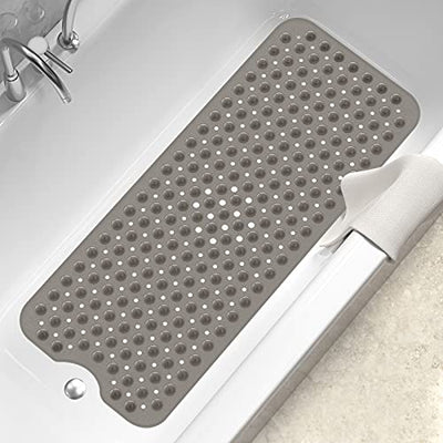 DEXI Bathtub Mat Non Slip Shower Mat, Extra Long 39 x 16, Tub Mats for Bathroom, Machine Washable, Drain Holes, Suction Cups