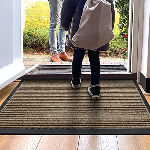 DEXI Door Mat Indoor Outdoor Durable Rubber Doormat, Waterproof, Easy Clean Low-Profile Mats for Entry, Garage, Patio