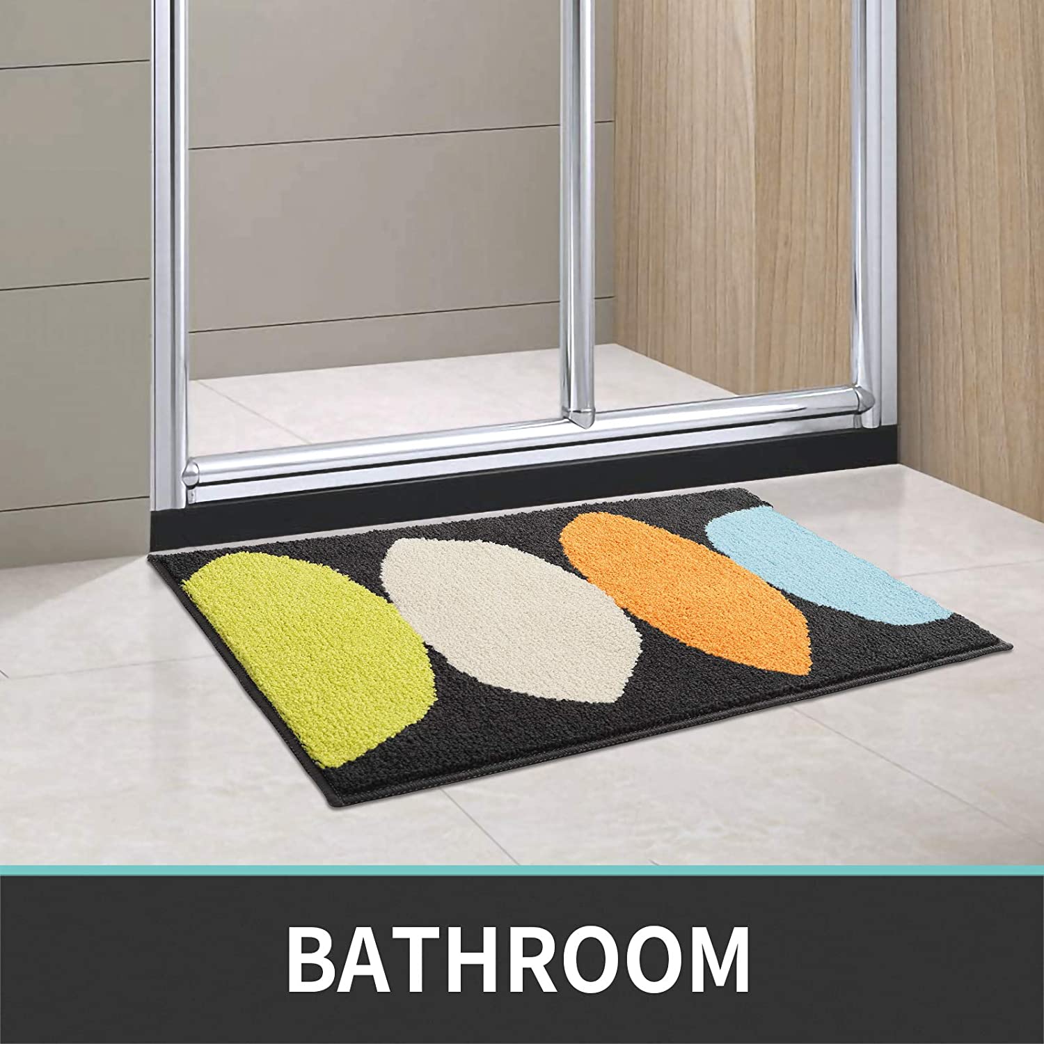 DEXI Bath Mat Bathroom Rug Absorbent Non-Slip Washable Shower Floor Mats  Small Carpet 16x24,Turquoise Teal and White
