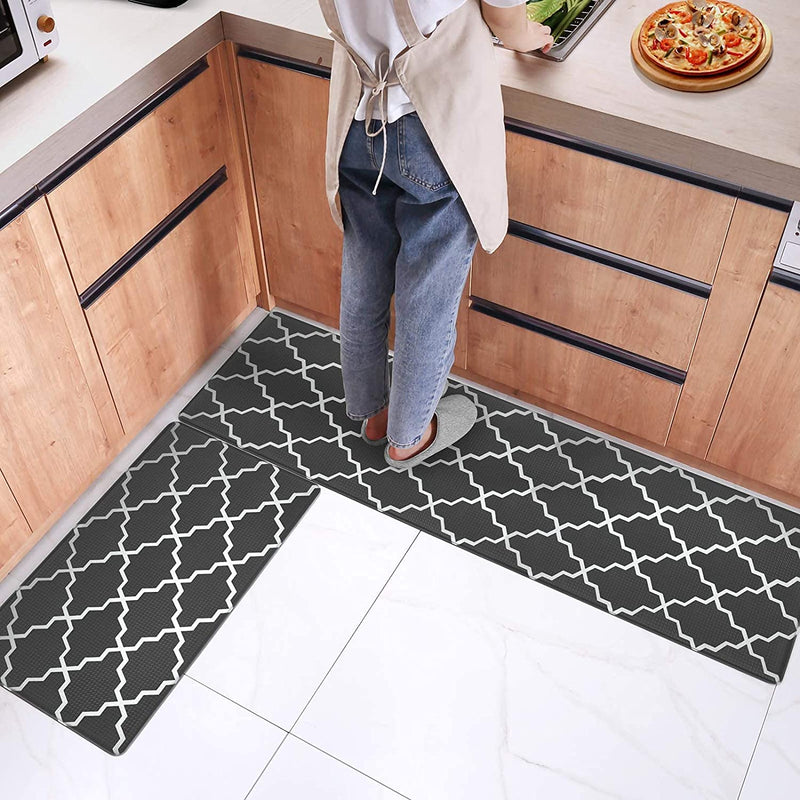 DEXI Kitchen Rugs and Mats Cushioned Anti Fatigue Runner Rug Waterproof Standing Mat 2 Piece Set