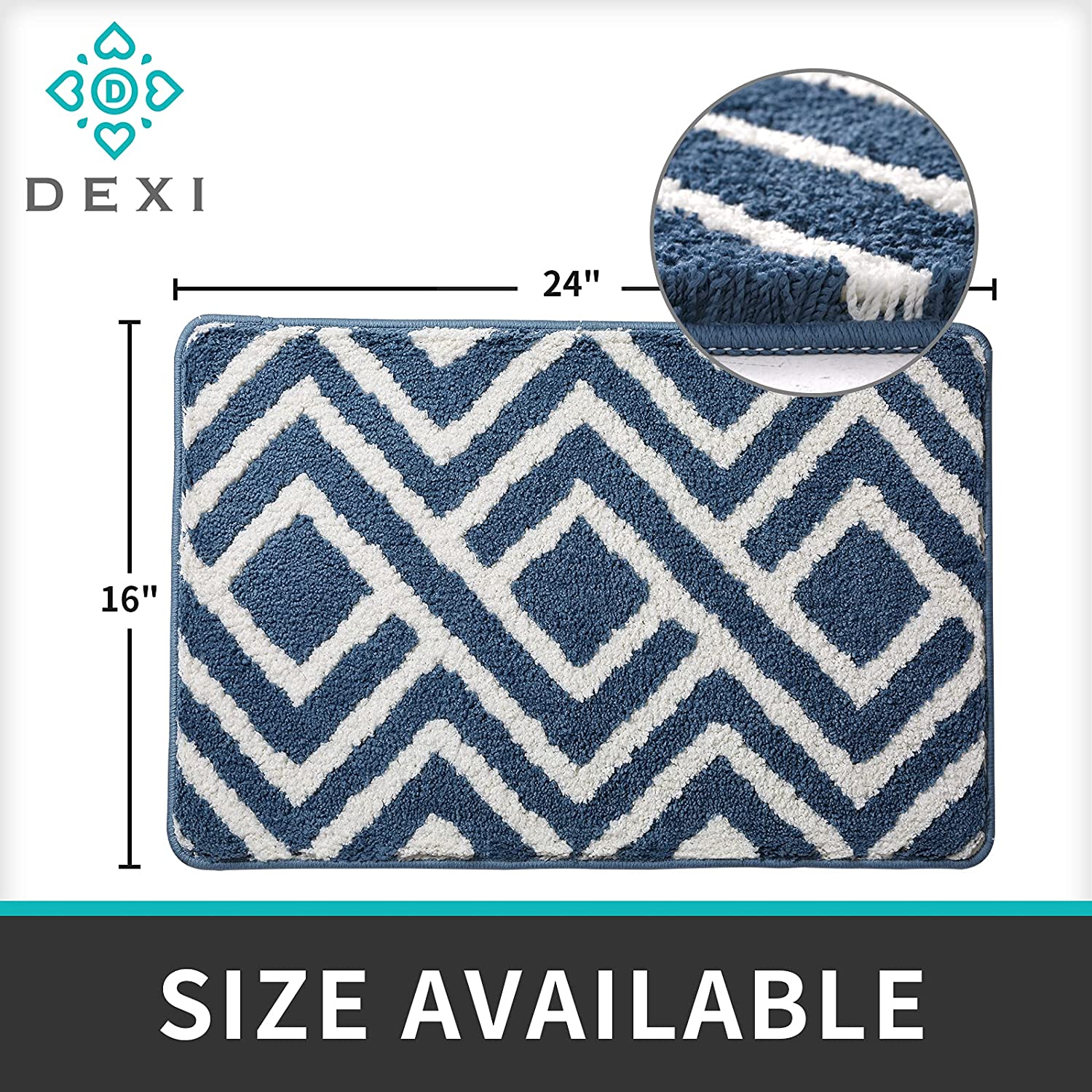 DEXI Bath Mat Bathroom Rug Absorbent Non-Slip Washable Shower Floor Mats  Small Carpet 16x24,Brown Beige and White