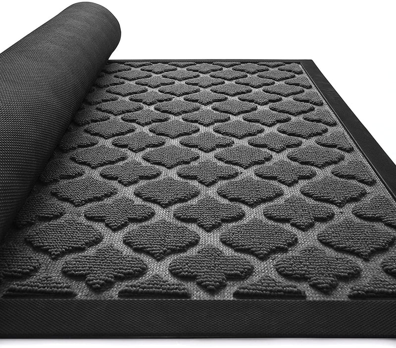 DEXI Front Door Mat Indoor Outdoor Doormat, Durable Heavy Duty Welcome Mat,  Non-Slip, Low-Profile, Easy Clean Entryway Rugs, 48X24, Squares Grey
