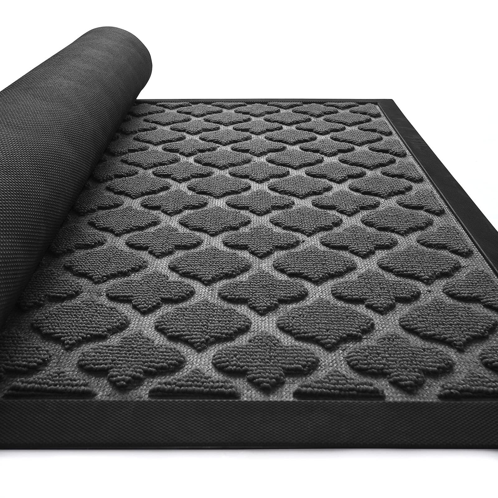 DEXI Door Mat Front Indoor Outdoor Doormat,Small Heavy Duty Rubber Outside  Floor Rug for Entryway Patio Waterproof Low-Profile,17x29,Black